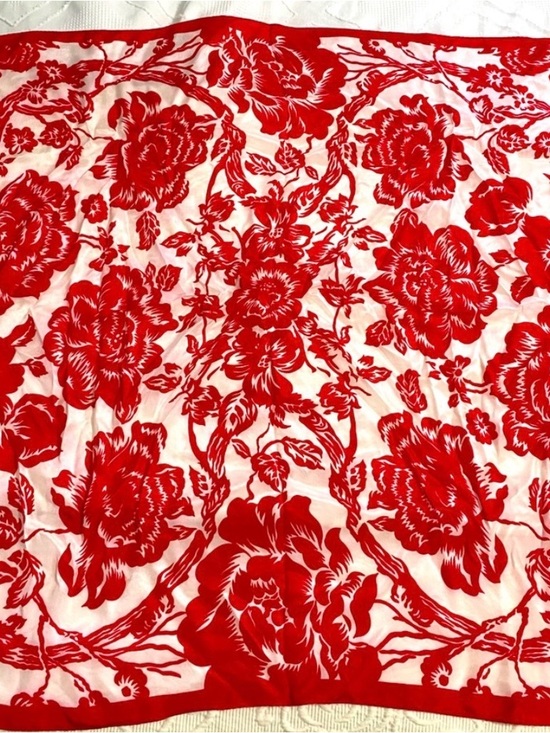 Accessories - Honey Brand Red Floral Silk Scarf - Bold Red on White